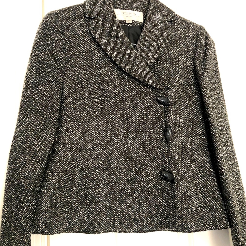 Tahari ASL Levine Womens Gray Black White Tweed Skirt Suit Set Size 4PCareer